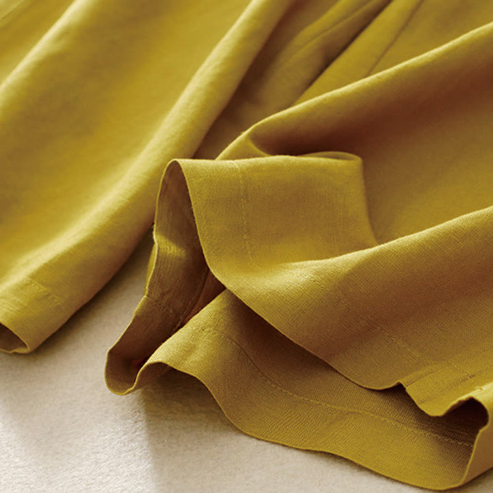 Buddha Stones Summer Plain Color 7-8 Length Cotton Linen Women's Wide Leg Pants With Pockets Zipper - image 2