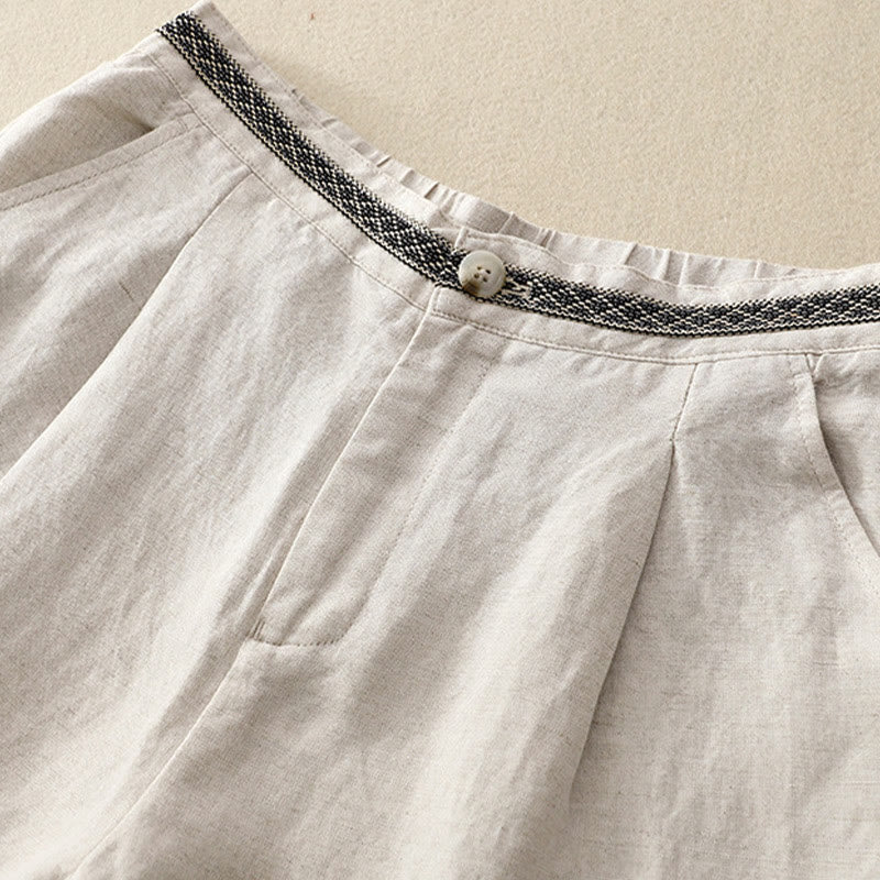 Buddha Stones Summer Plain Color 7-8 Length Cotton Linen Women's Wide Leg Pants With Pockets Zipper - image 6