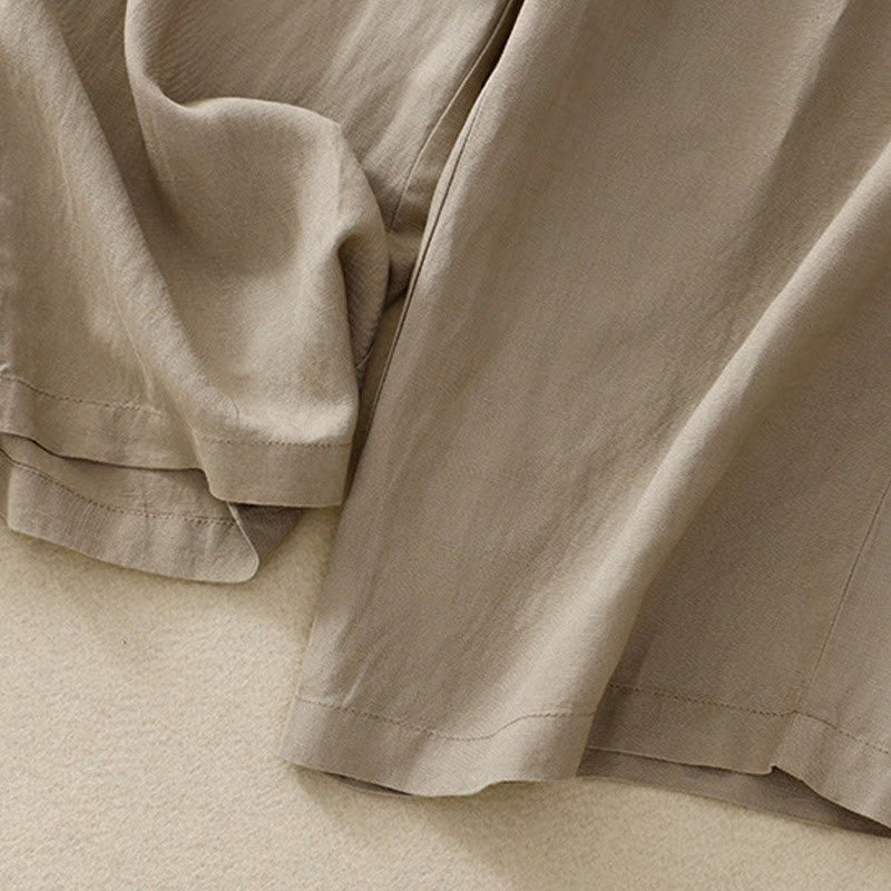 Buddha Stones Summer Plain Color 7-8 Length Cotton Linen Women's Wide Leg Pants With Pockets Zipper - image 13