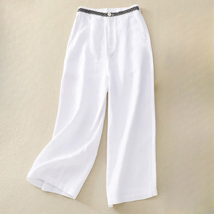 Buddha Stones Summer Plain Color 7-8 Length Cotton Linen Women's Wide Leg Pants With Pockets Zipper - White - US8-10，UK/AU12-14，EU40-42 (2XL) - image 15