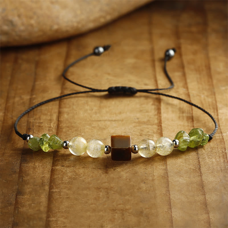 Buddha Stones Find Your Joy Peridot Citrine Tiger Eye Peace Rope Bracelet - image 4