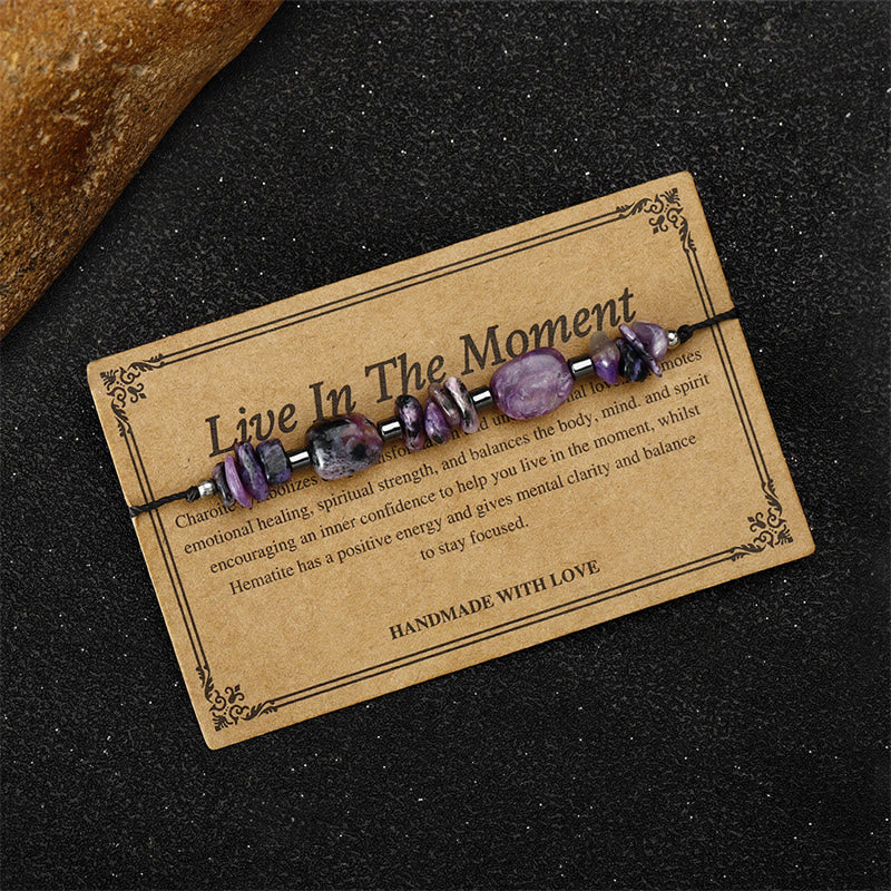 Buddha Stones Live In The Moment Charoite Hematite Powerful Bracelet - image 7