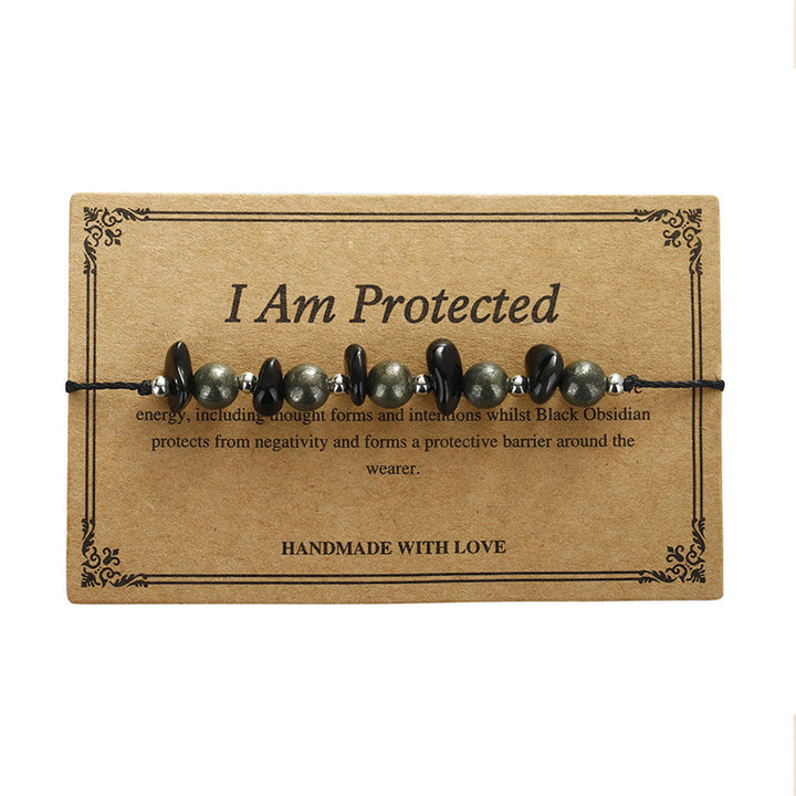 Buddha Stones I Am Protected Iron Pyrite Black Obsidian Fulfillment Bracelet - image 11