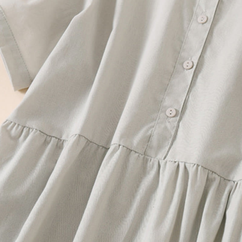 Buddha Stones Summer Buttons Design Short Sleeve Midi Dress With Pockets - image 10
