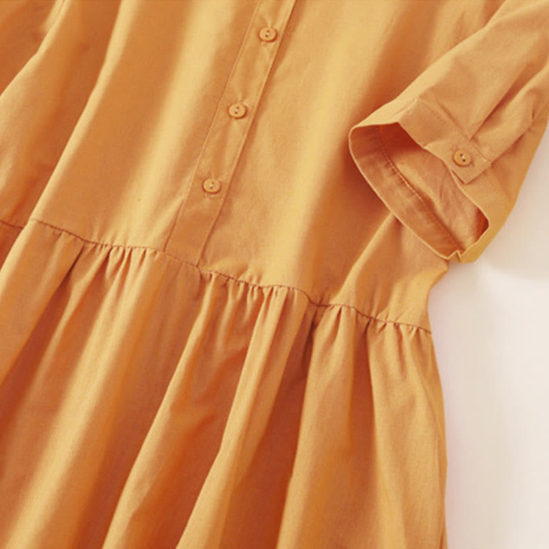 Buddha Stones Summer Buttons Design Short Sleeve Midi Dress With Pockets - image 21