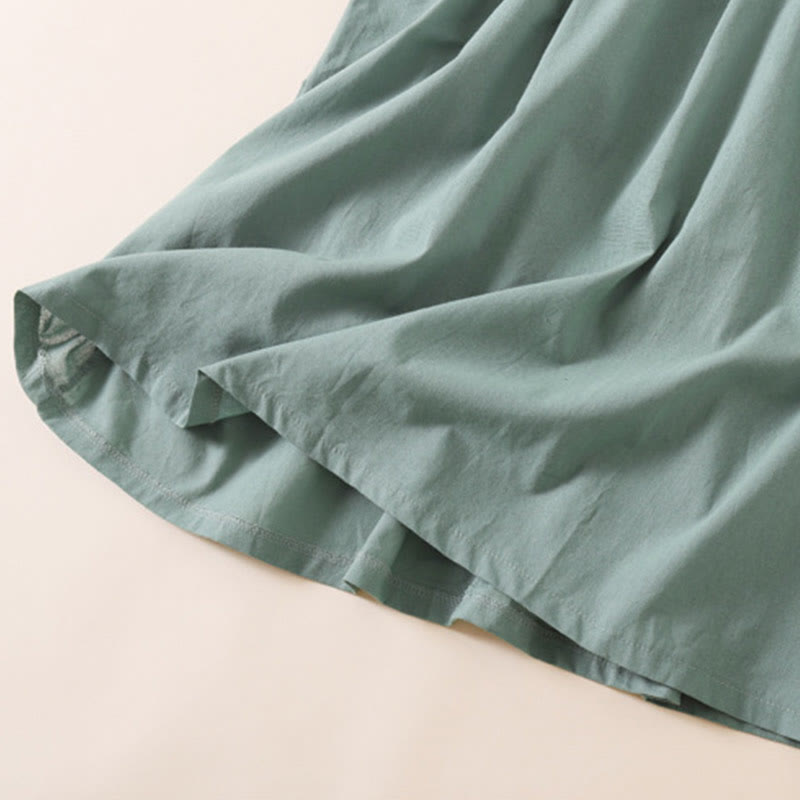Buddha Stones Summer Buttons Design Short Sleeve Midi Dress With Pockets - image 26