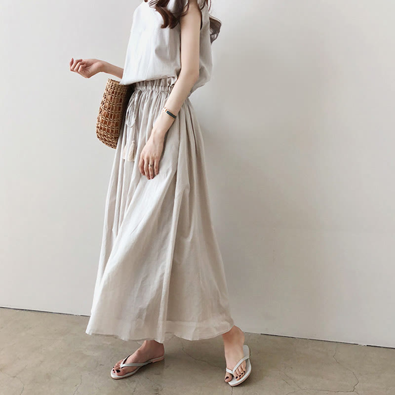 Buddha Stones Casual Eastic Waist Drawstring Design Short Sleeve Midi Dress - image 1