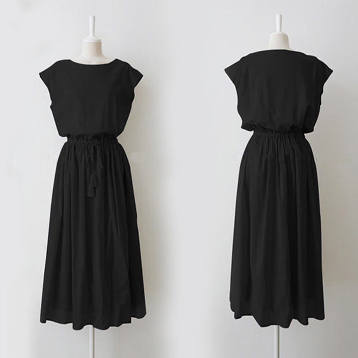 Buddha Stones Casual Eastic Waist Drawstring Design Short Sleeve Midi Dress - image 12