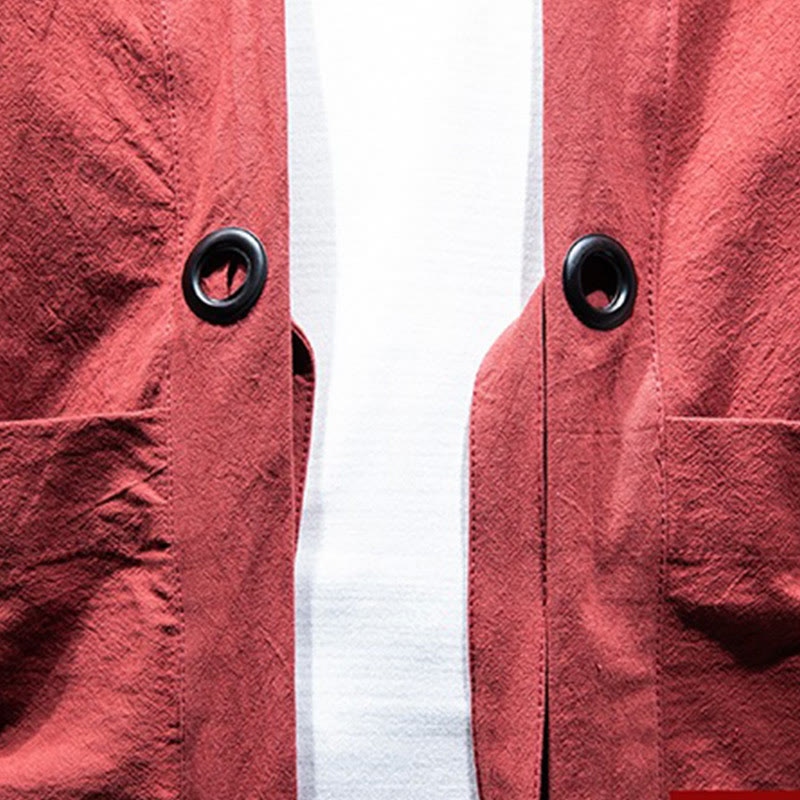 Buddha Stones Solid Color Lace-up Open Front Jacket Cotton Men's Kimono - image 21