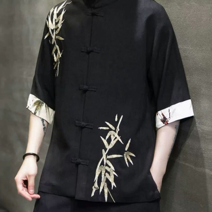 Buddha Stones Men's Frog-Button Bamboo Linen Half Sleeve Shirt - image 3