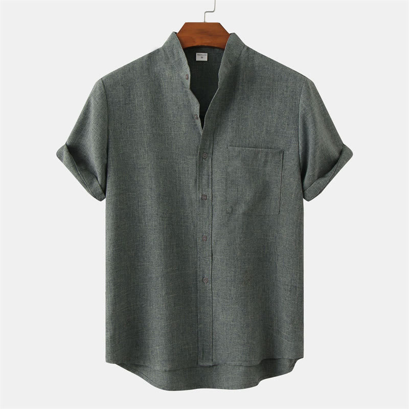 Buddha Stones Summer Men's Button Plain Short Sleeve Cotton Shirt With Pocket - MediumAquamarine - US/UK/AU42，EU52 (3XL) - image 28
