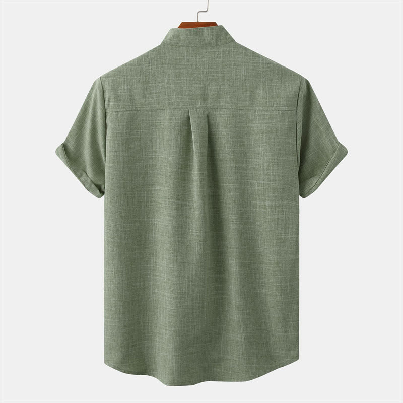 Buddha Stones Summer Men's Button Plain Short Sleeve Shirt With Pocket - image 1