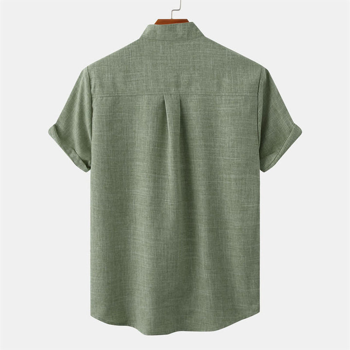 Buddha Stones Summer Men's Button Plain Short Sleeve Shirt With Pocket - image 1