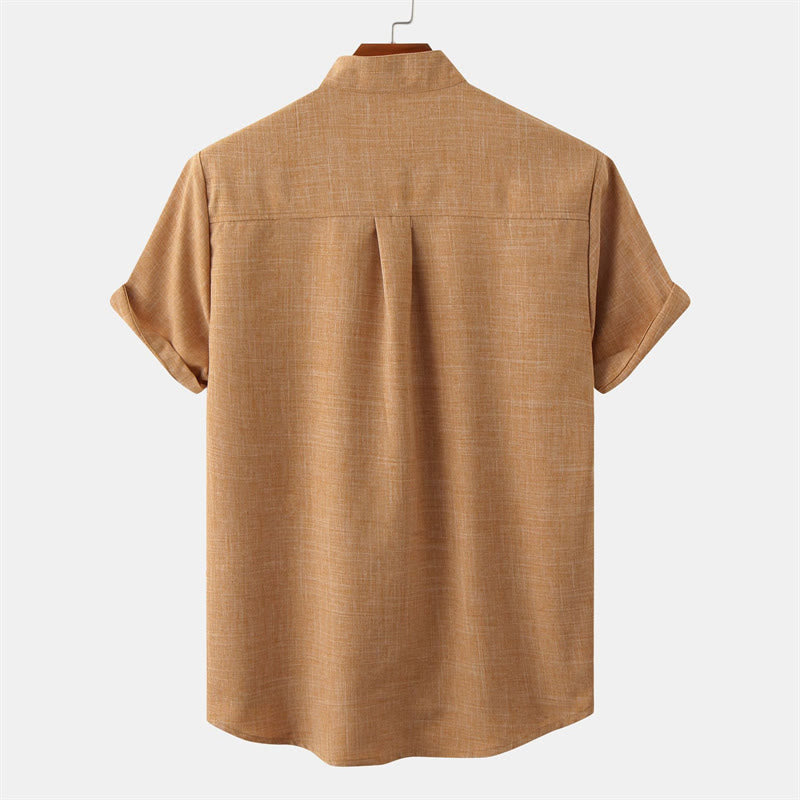 Buddha Stones Summer Men's Button Plain Short Sleeve Cotton Shirt With Pocket - image 22
