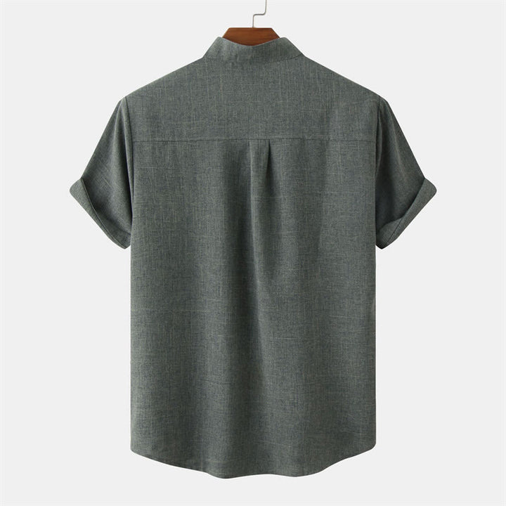 Buddha Stones Summer Men's Button Plain Short Sleeve Cotton Shirt With Pocket - image 29