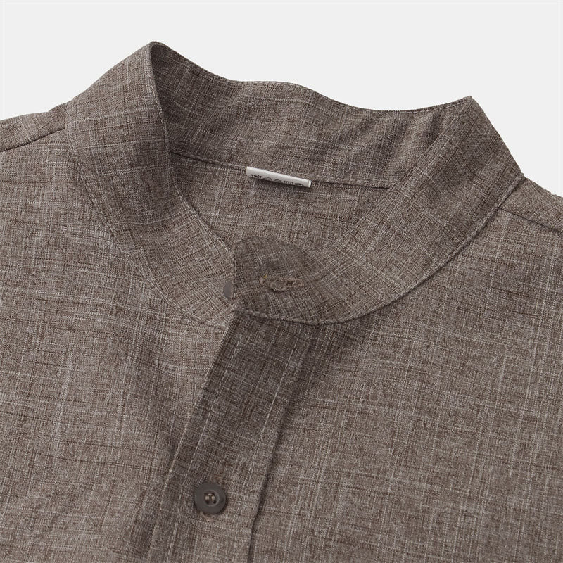 Buddha Stones Summer Men's Button Plain Short Sleeve Cotton Shirt With Pocket - image 37