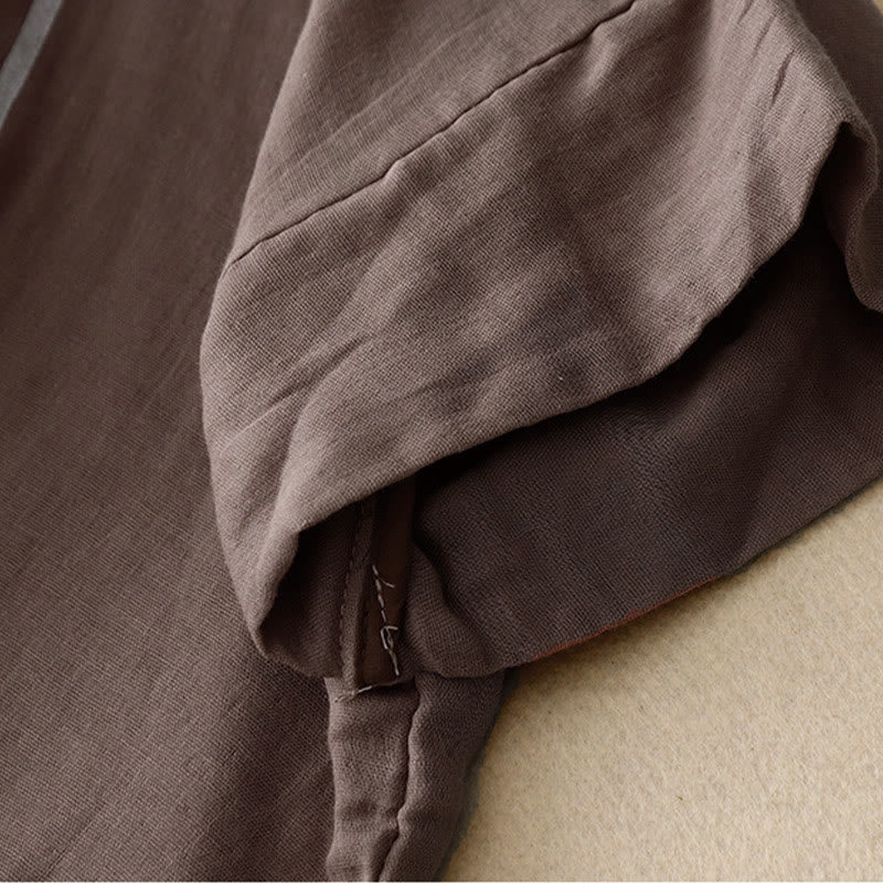 Buddha Stones Casual Line Printing Pattern Short Sleeve Cotton Linen Women's T-Shirt - image 19