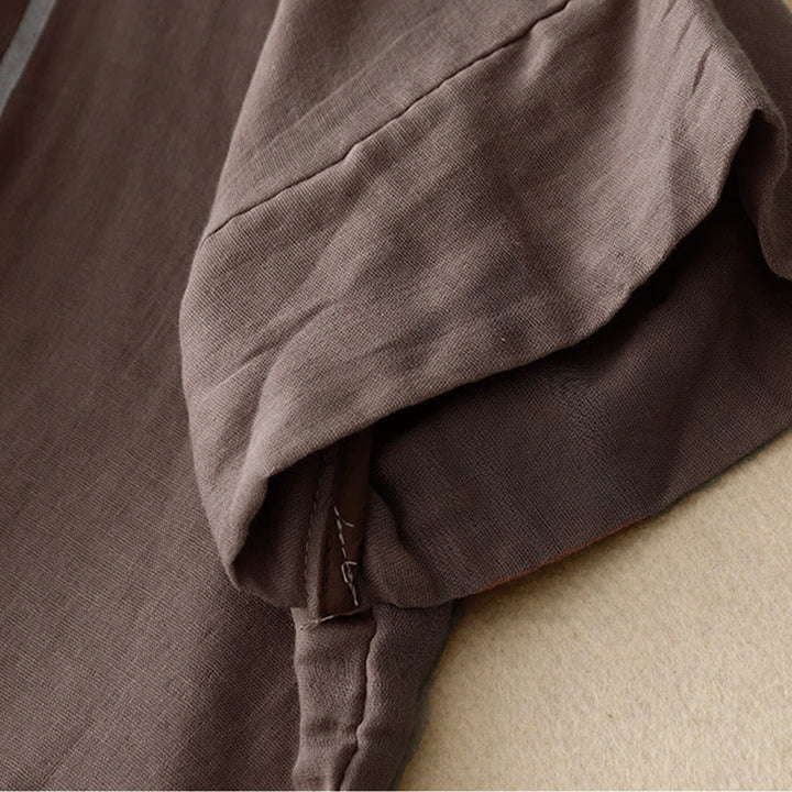 Buddha Stones Casual Line Printing Pattern Short Sleeve Cotton Linen Women's T-Shirt - image 19