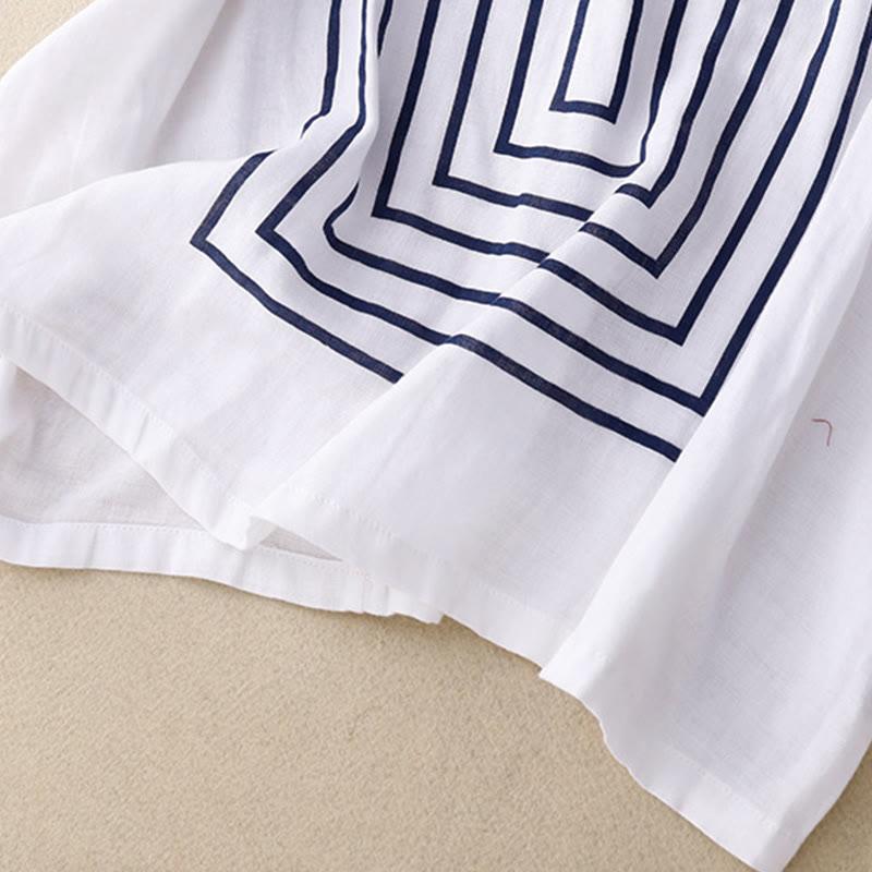 Buddha Stones Casual Line Printing Pattern Short Sleeve Cotton Linen Women's T-Shirt - image 17