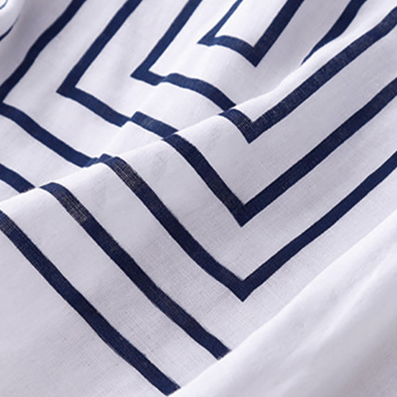 Buddha Stones Casual Line Printing Pattern Short Sleeve Cotton Linen Women's T-Shirt - image 14