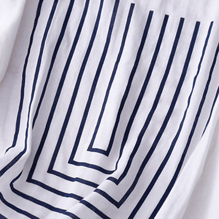 Buddha Stones Casual Line Printing Pattern Short Sleeve Cotton Linen Women's T-Shirt - image 15