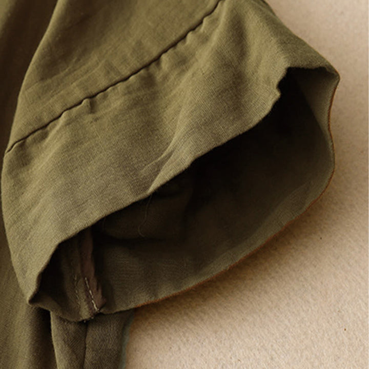 Buddha Stones Casual Line Printing Pattern Short Sleeve Cotton Linen Women's T-Shirt - image 4