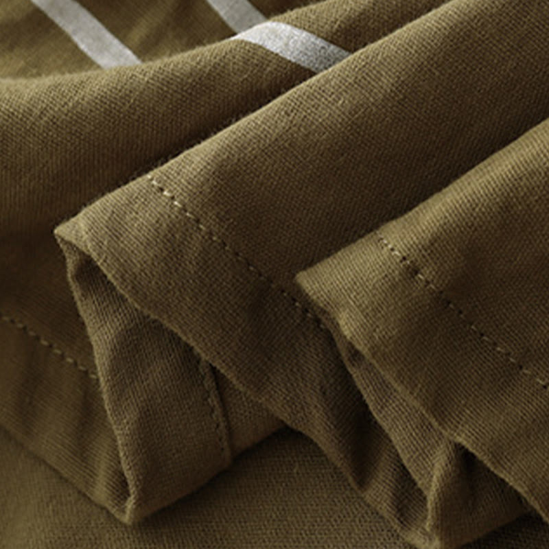 Buddha Stones Casual Line Printing Pattern Short Sleeve Cotton Linen Women's T-Shirt - image 5