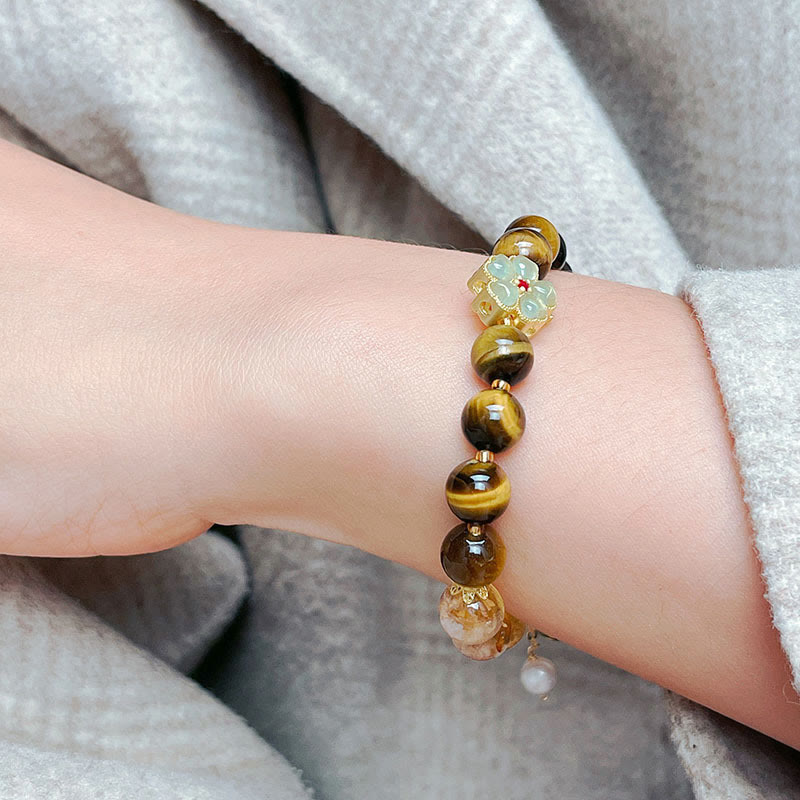 Buddha Stones Natural Tiger Eye Citrine Beads Flower Bell Courage Bracelet - image 2