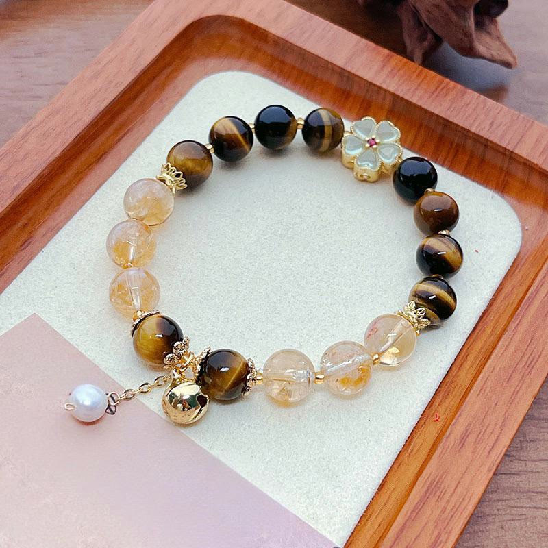 Buddha Stones Natural Tiger Eye Citrine Beads Flower Bell Courage Bracelet - Tiger Eye Citrine(Wrist Circumference: 15-17cm) - image 0