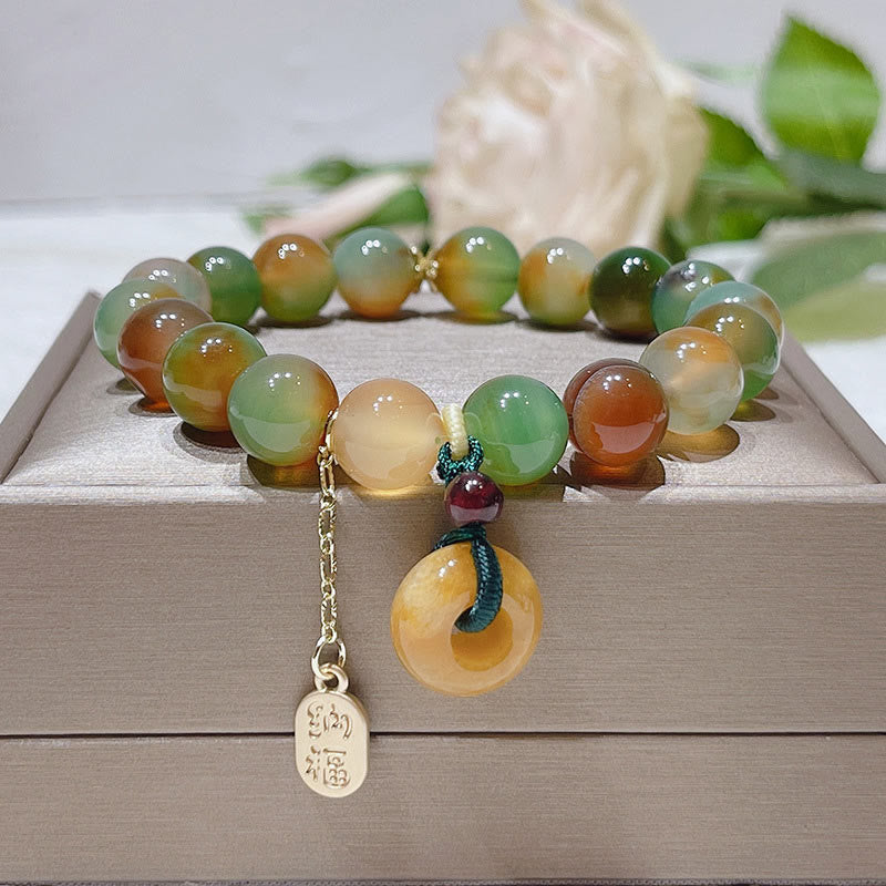 Buddha Stones Peacock Agate Topaz Peace Buckle Nafu Balance Bracelet - Peacock Agate(Wrist Circumference: 15-17cm) - image 0