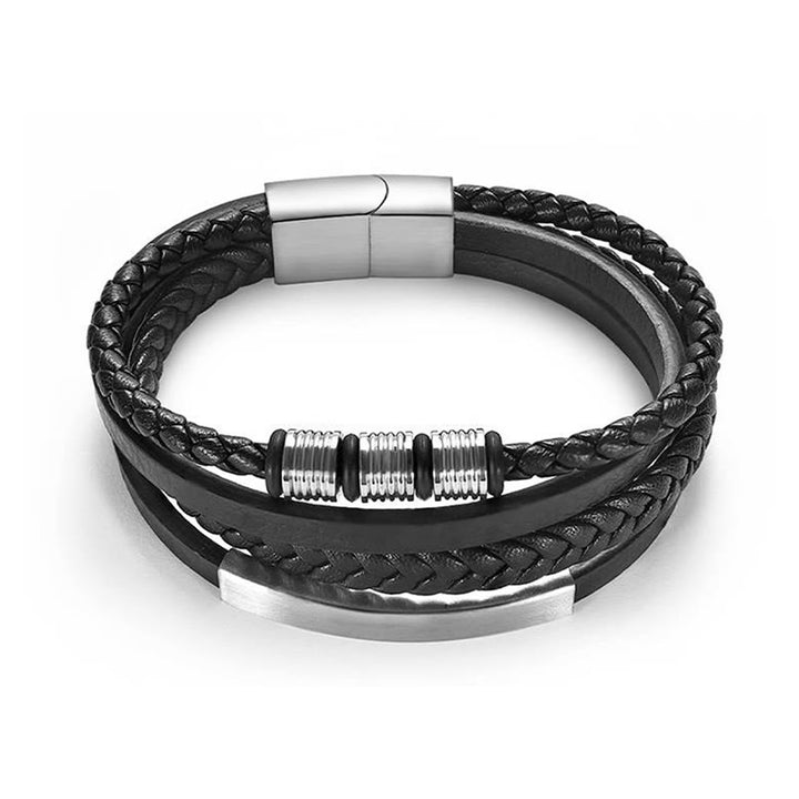 Buddha Stones Fashion Titanium Steel Leather Hand Woven Magnetic Buckle Strengthen Bracelet - image 10