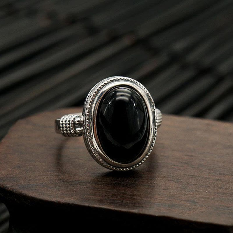 Buddha Stones Natural Black Onyx Adjustable Protection Ring - Black Onyx(Protection♥Fortune)(Inner Diameter 18mm) - image 0