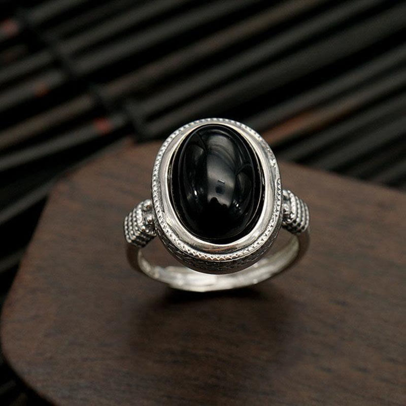 Buddha Stones Natural Black Onyx Adjustable Protection Ring - image 1