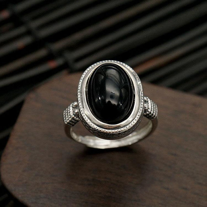 Buddha Stones Natural Black Onyx Adjustable Protection Ring - image 1