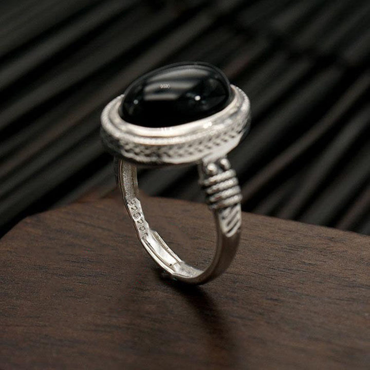 Buddha Stones Natural Black Onyx Adjustable Protection Ring - image 2