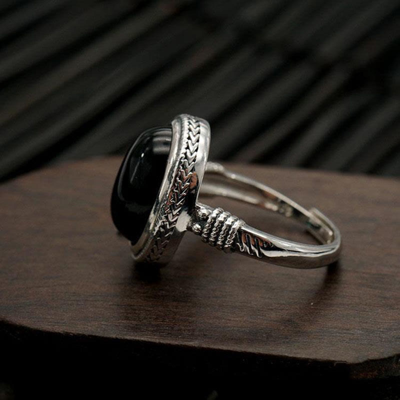 Buddha Stones Natural Black Onyx Adjustable Protection Ring - image 3