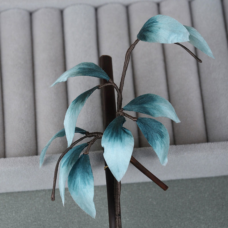 Buddha Stones Handmade Velvet Flower Bamboo Leaf Soft Hairpin - image 4