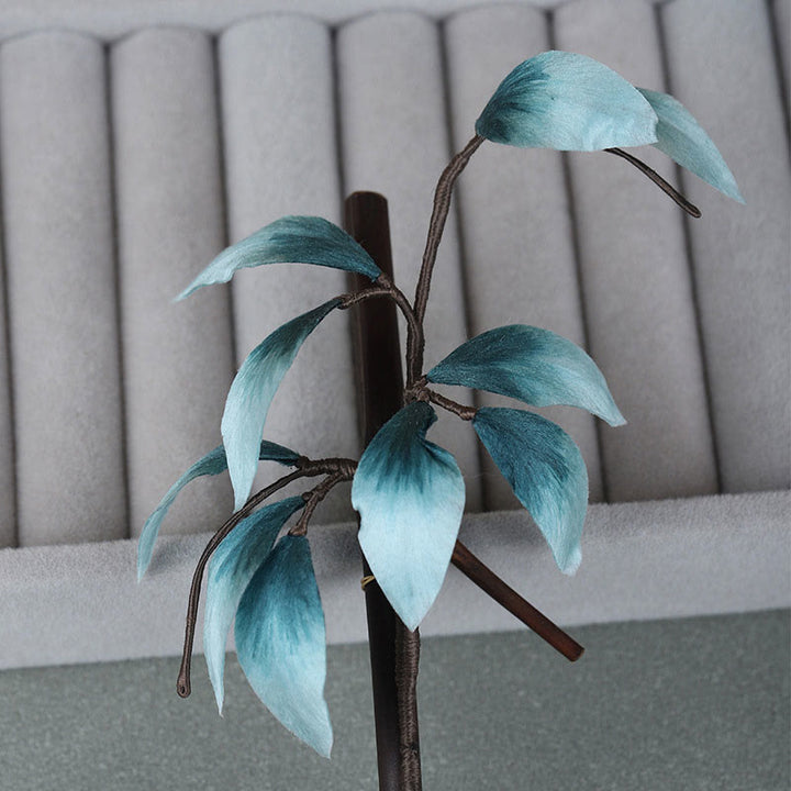 Buddha Stones Handmade Velvet Flower Bamboo Leaf Soft Hairpin - image 4