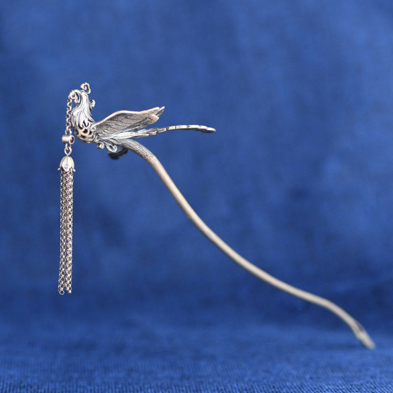 Buddha Stones 925 Sterling Silver Phoenix Tassels Protection Hairpin - image 1