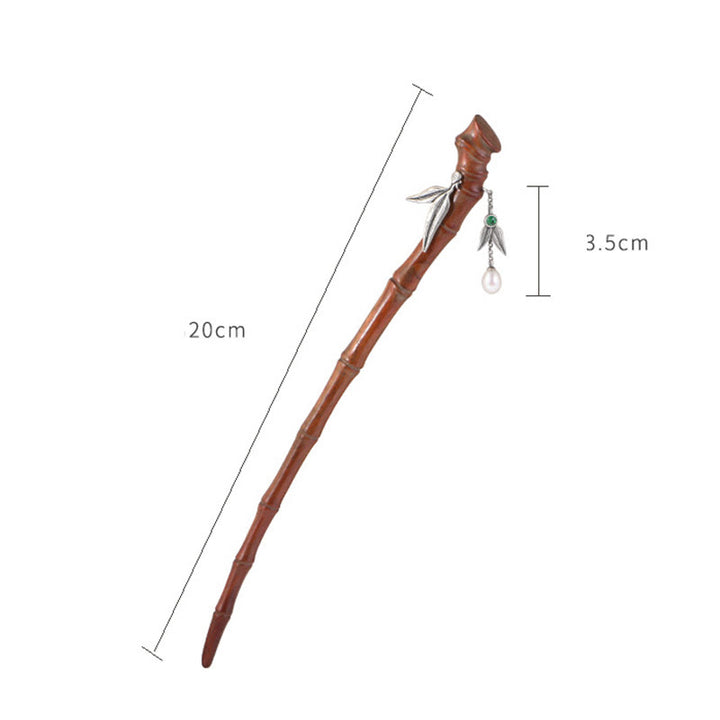 Buddha Stones 925 Sterling Silver Red Sandalwood Ebony Bamboo Power Hairpin - image 3