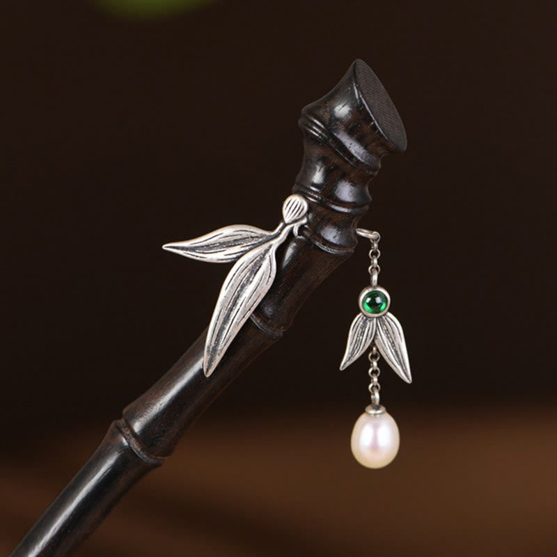 Buddha Stones 925 Sterling Silver Red Sandalwood Ebony Bamboo Power Hairpin - image 9