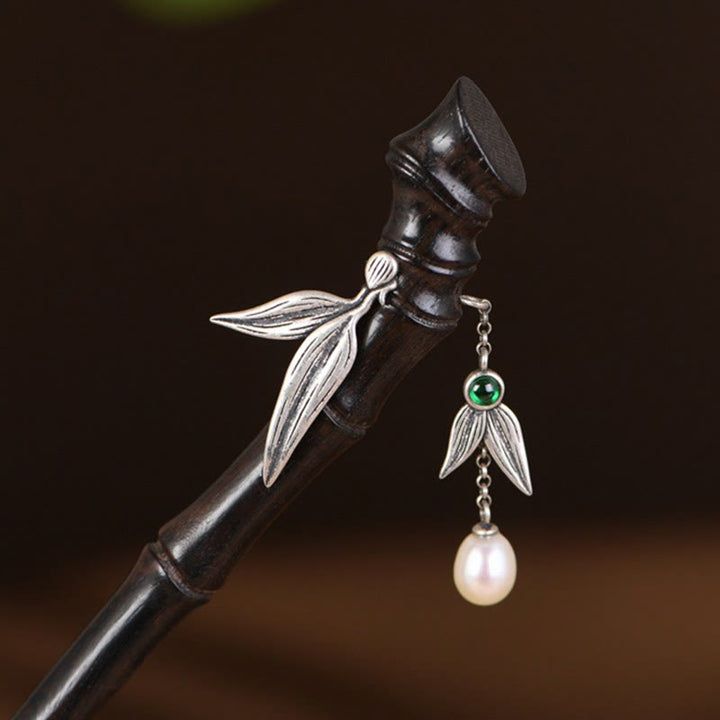 Buddha Stones 925 Sterling Silver Red Sandalwood Ebony Bamboo Power Hairpin - image 9