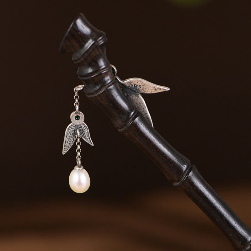 Buddha Stones 925 Sterling Silver Red Sandalwood Ebony Bamboo Power Hairpin - image 8