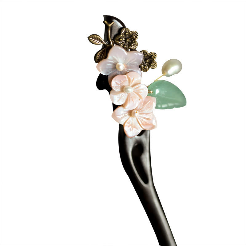 Buddha Stones Ebony Shell Flower Leaves Blessing Hairpin - image 10