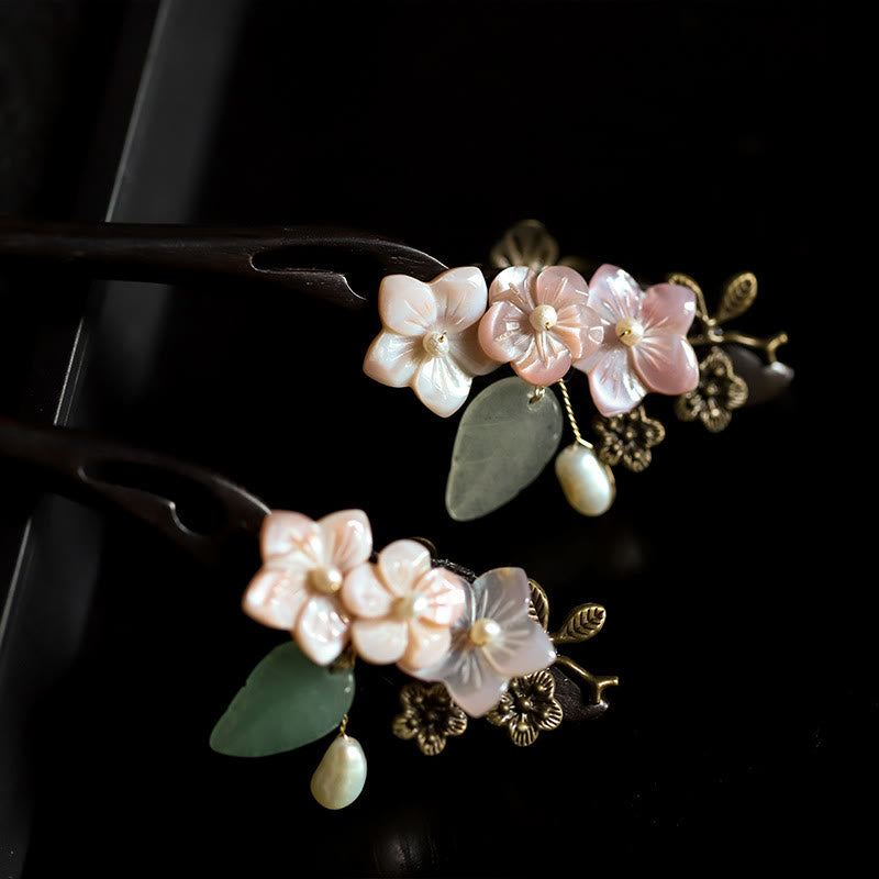 Buddha Stones Ebony Shell Flower Leaves Blessing Hairpin - image 3