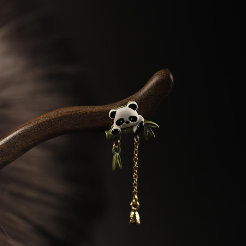 Buddha Stones Ebony Panda Bamboo Tassel Courage Hairpin - image 4