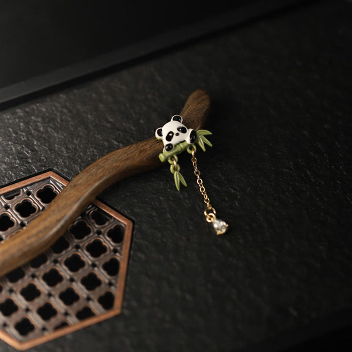 Buddha Stones Ebony Panda Bamboo Tassel Courage Hairpin - image 2