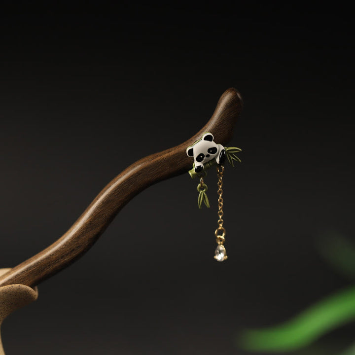Buddha Stones Ebony Panda Bamboo Tassel Courage Hairpin - image 3