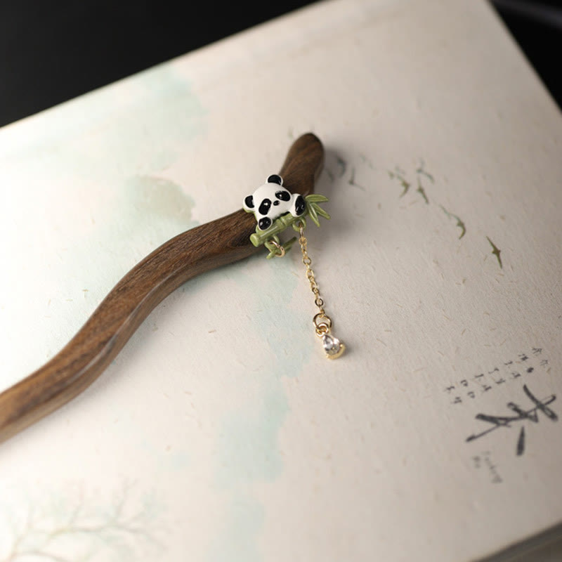 Buddha Stones Ebony Panda Bamboo Tassel Courage Hairpin - image 1