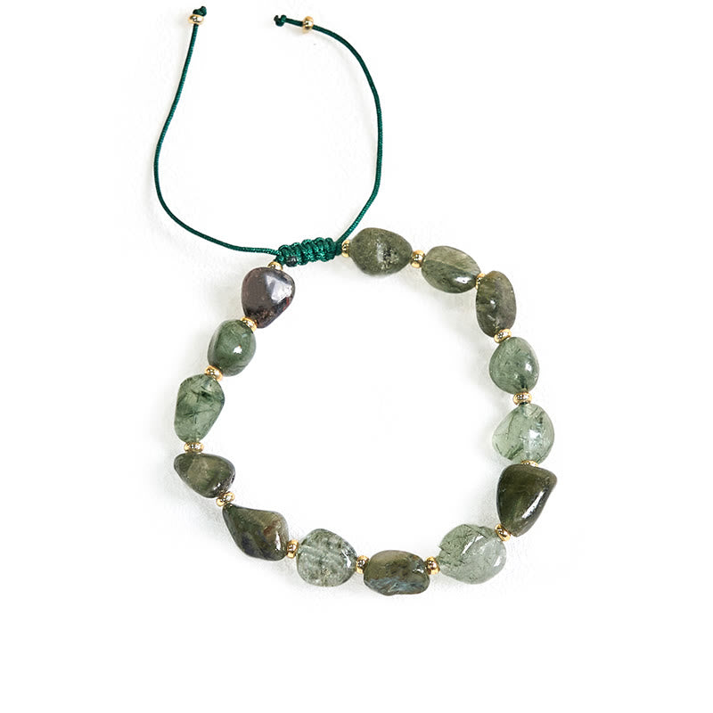 Buddha Stones Green Rutilated Quartz Braid String Protection Bracelet - image 5